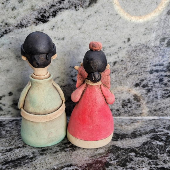 Japanese Figurines Pottery Clay Set of 2 - Picture 3 of 7